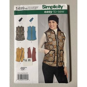Simplicity Pattern 1499 Size L 6-14 Vests and Headbands Outerwear UNCUT